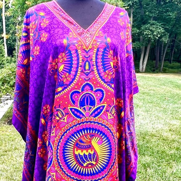 NWT Sante Beautiful Long Lightweight Kaftan Dress One Size - Picture 3 of 8